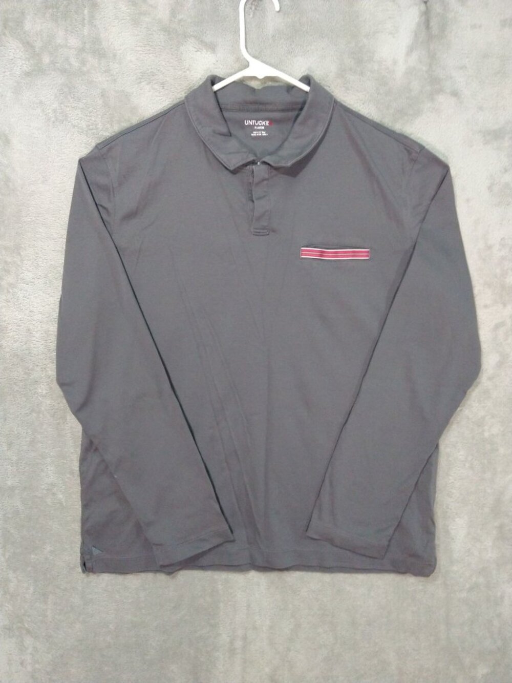 Untuckit Shirt Mens 2XL Gray Polo Long Sleeve Cotton Casual Damaschino Pocket